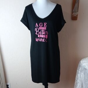 BTFBM Black Graphic Tee Night Shirt with Pink Wine Slogan
